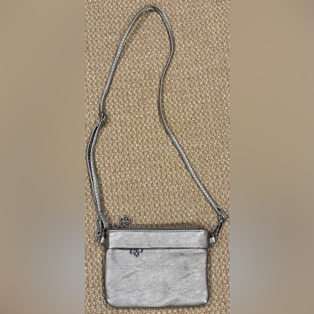 Silver Crossbody Bag with Floral Detail